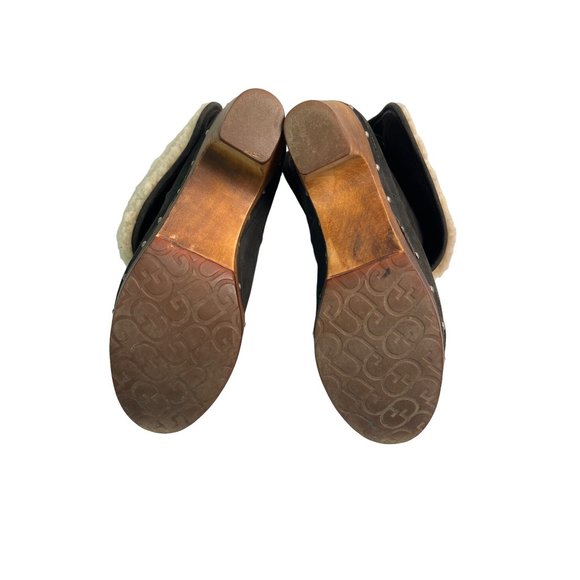 UGG Womens MOUTON Boot Roll Top BLACK Leather Heels Boots 3207 Size 6 - Picture 10 of 12